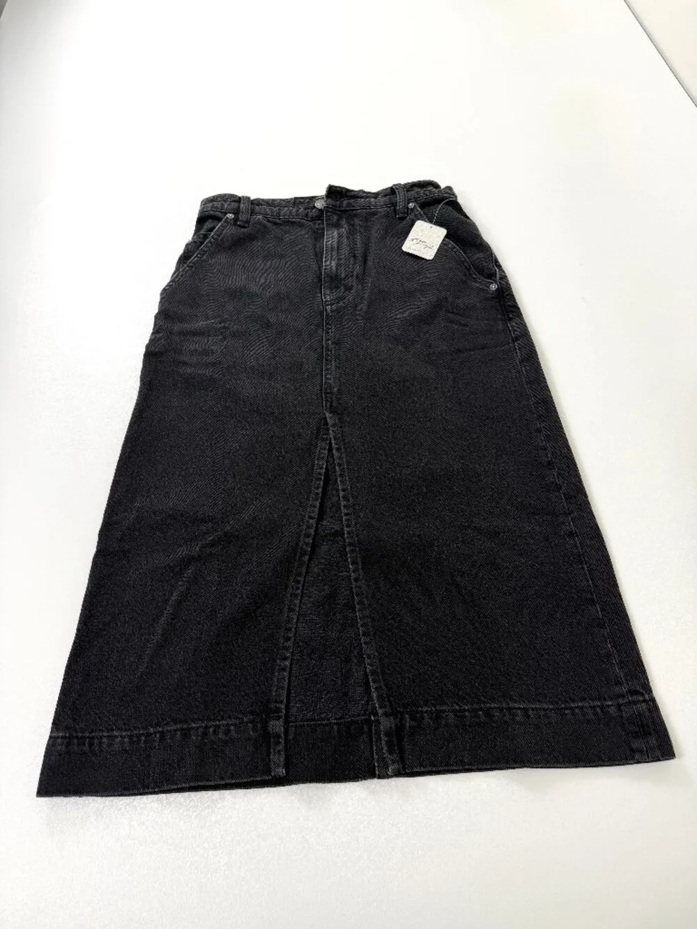 Free People We The Free Wild Roses Black Denim Midi Skirt NWT Size 25